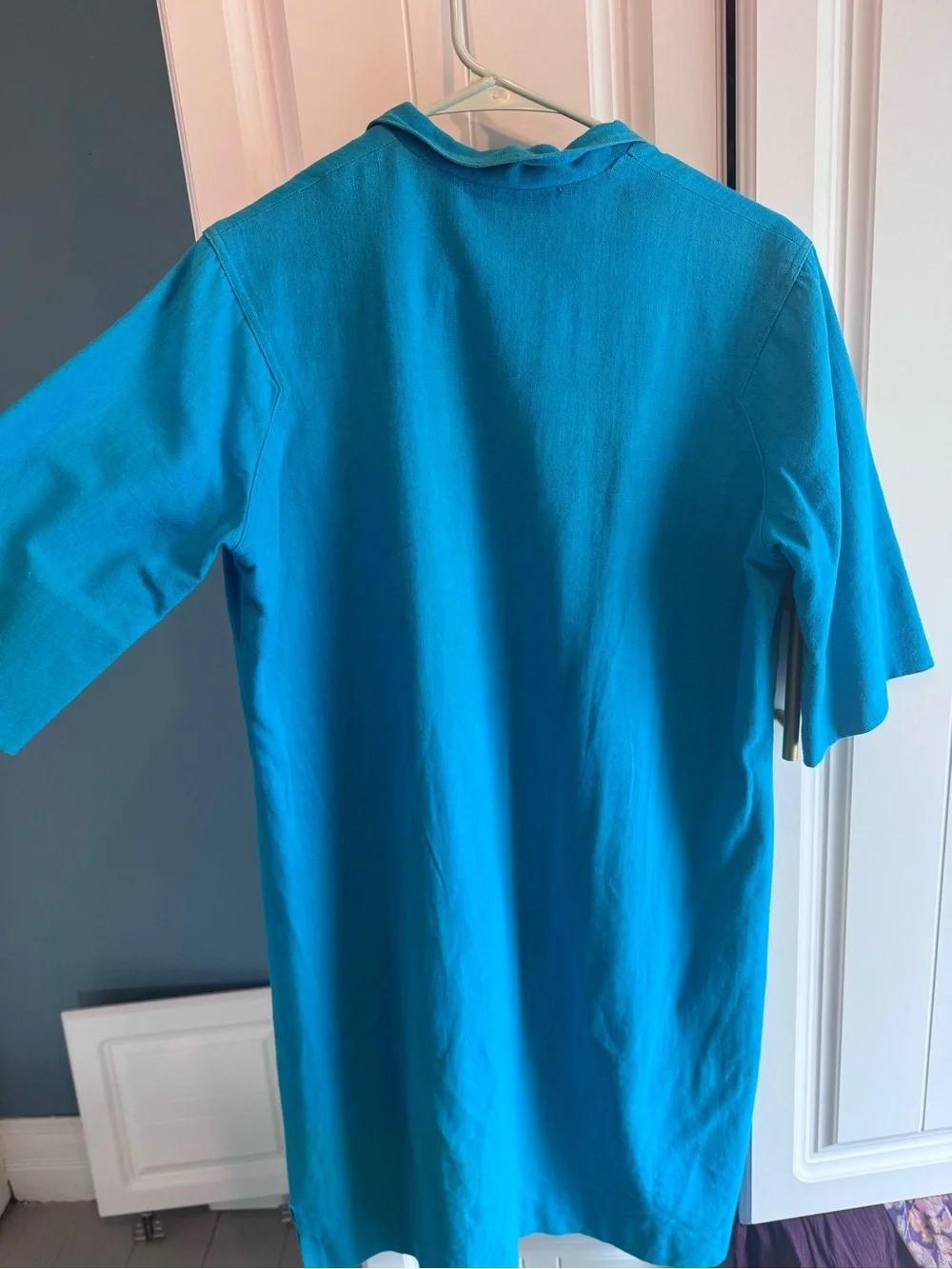Turquoise Button-Front Mini Dress - Picture 2 of 4